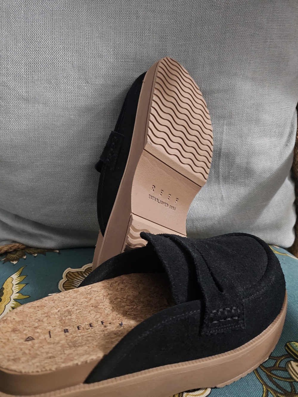 Reef Black Suede Slip-On Loafers